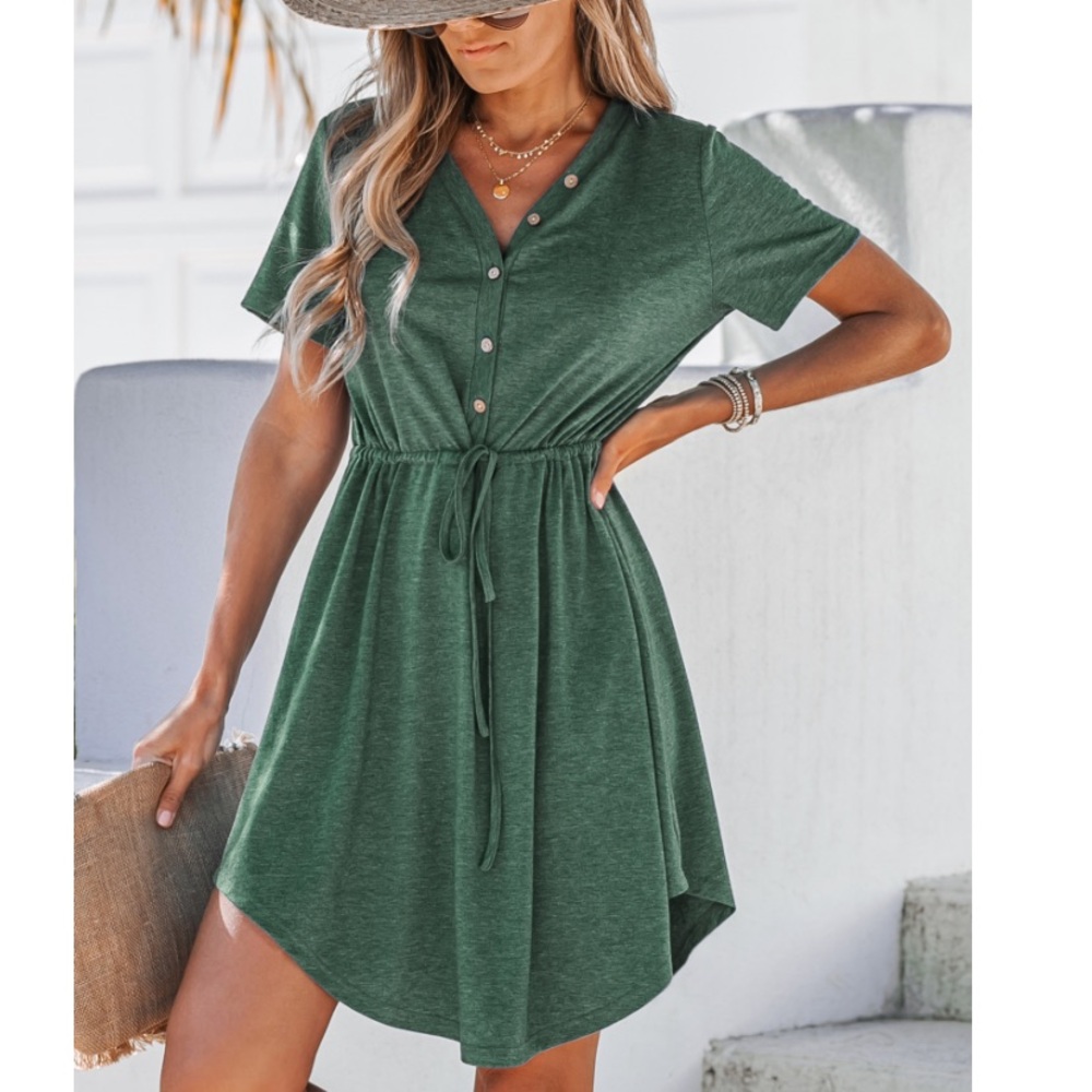 V Neck front button jersey dress